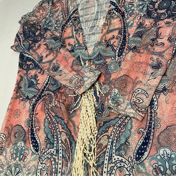 Boho Pastel Fringed Light Weight Womens Cardigan EUC Size L - Picture 3 of 8